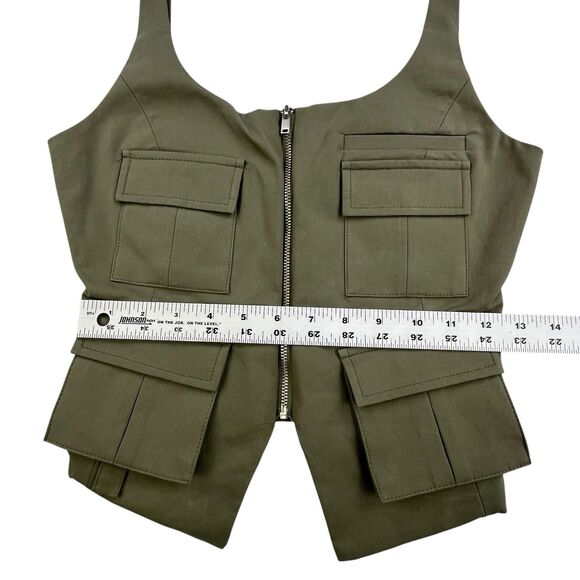 Zara Vest Women’s XS Olive Green Pockets Military Tank Stretch Front Zip - Picture 9 of 12
